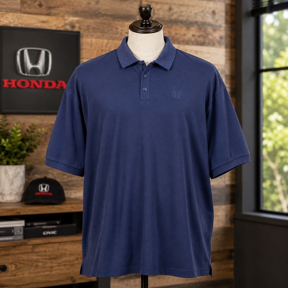 New Era Mens Honda Logo Pique Polo Shirt Navy Blue Short Sleeve NEA300 4XL